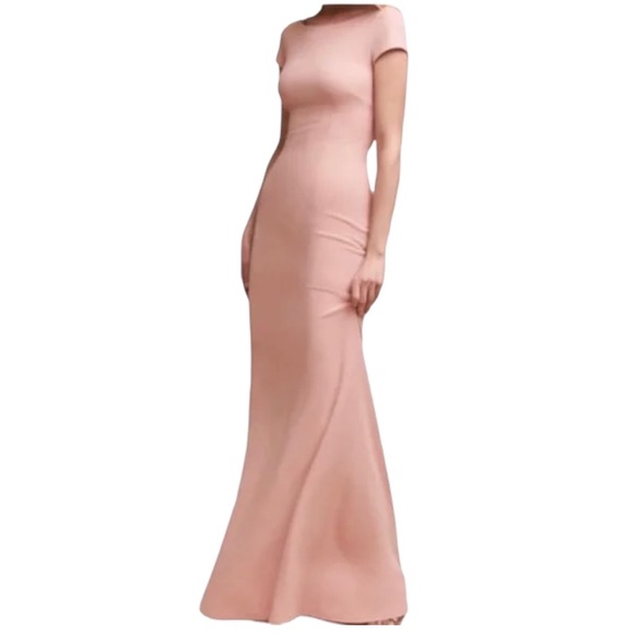 New Katie May x BHLDN Madison 0 / XS Pink Rose Bow Back Long Bridesmaid Gown - Picture 3 of 6